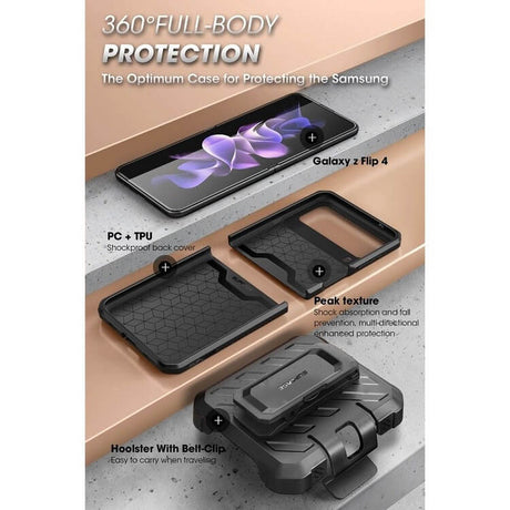 Противоударен Калъф за Samsung Z Flip 4, Supcase Unicorn Beetle Pro, Черен (8)