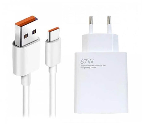 Оригинално Зарядно с Кабел, Xiaomi 67W Charging USB-A, Бял (Bulk)