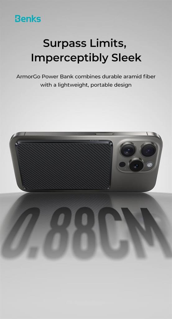 Magsafe Външна Батерия за iPhone, Benks Wireless ArmorGo 5000, Черен (6)