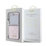 Блестящ Калъф за Samsung Z Flip 7 FE/Z Flip 6, Guess Glitter Script Case, Розов (8)