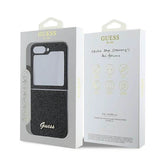Блестящ Калъф за Samsung Z Flip 7 FE/Z Flip 6, Guess Glitter Script Case, Черен (8)