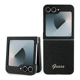Блестящ Калъф за Samsung Z Flip 7 FE/Z Flip 6, Guess Glitter Script Case, Черен (3)