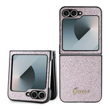 Блестящ Калъф за Samsung Z Flip 7 FE/Z Flip 6, Guess Glitter Script Case, Розов (3)
