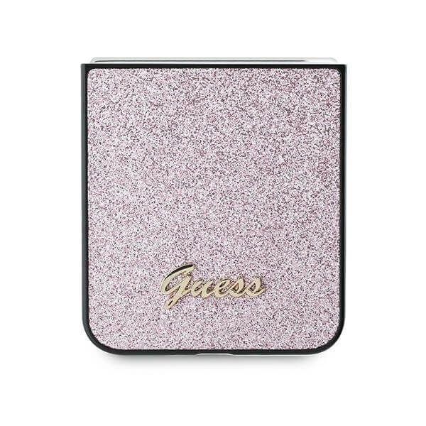 Блестящ Калъф за Samsung Z Flip 7 FE/Z Flip 6, Guess Glitter Script Case, Розов (4)