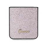 Блестящ Калъф за Samsung Z Flip 7 FE/Z Flip 6, Guess Glitter Script Case, Розов (4)