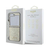 Блестящ Калъф за Samsung Z Flip 7 FE/Z Flip 6, Guess Glitter Script Case, Златист (8)