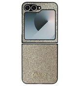 Блестящ Калъф за Samsung Z Flip 7 FE/Z Flip 6, Guess Glitter Script Case, Златист