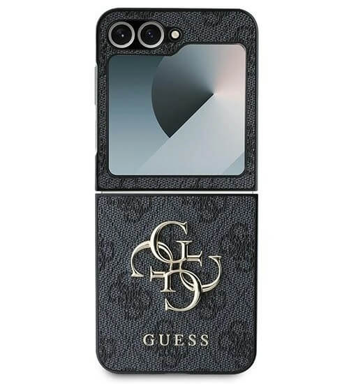 Кожен Калъф за Samsung Z Flip 7 FE/Z Flip 6, Guess Leather 4G Metal Logo Case, Черен