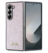 Блестящ Калъф за Samsung Z Fold 6, Guess Glitter Script Case, Розов