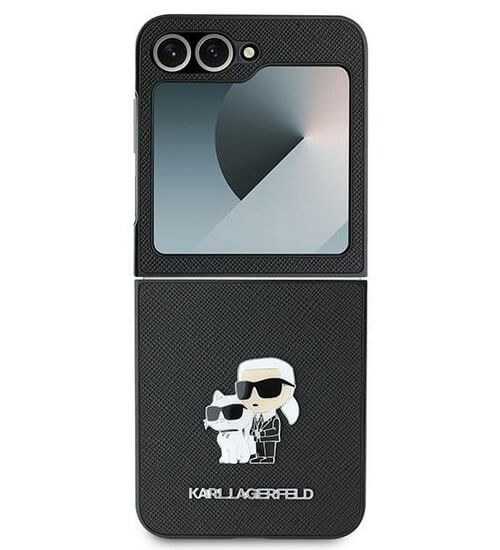Кожен Калъф за Samsung Z Flip 7 FE/Z Flip 6, Karl Lagerfeld Saffiano Metal PIN Case, Черен