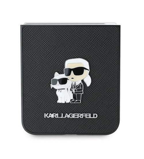 Кожен Калъф за Samsung Z Flip 7 FE/Z Flip 6, Karl Lagerfeld Saffiano Metal PIN Case, Черен (4)
