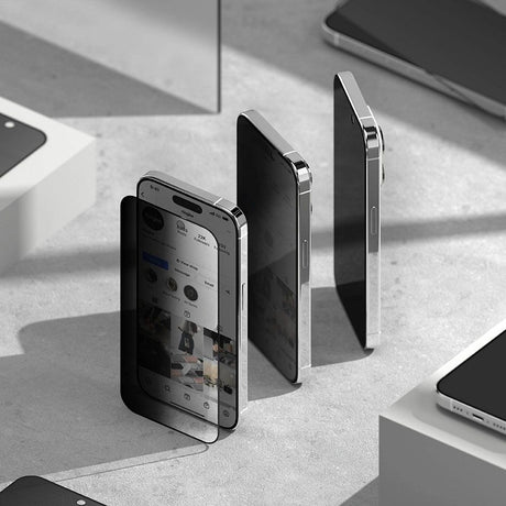 Затъмняващ Протектор за iPhone 15 Pro Max, Ringke Privacy Tempered Glass, Черен (9)