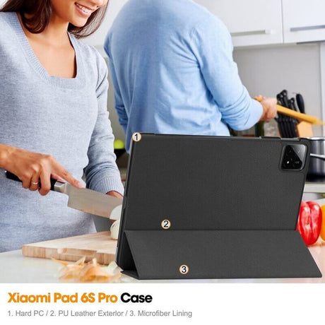 Калъф за Xiaomi Pad 6s Pro 12.4", Tri-Fold Leather Case, Черен (8)