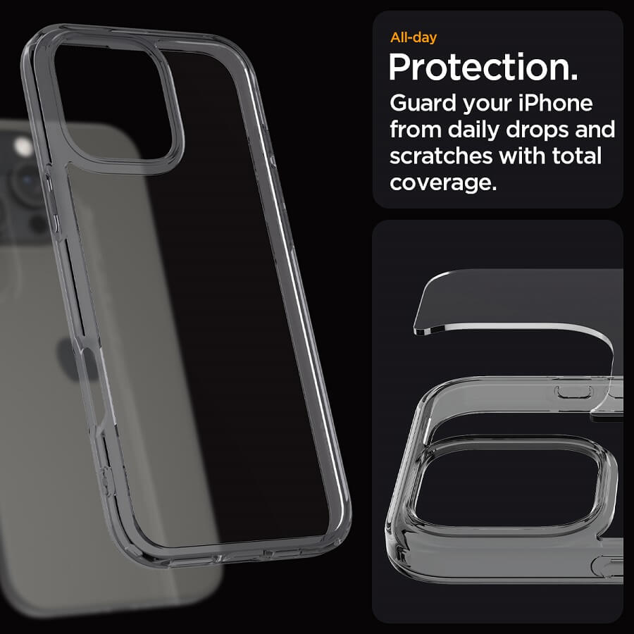 Противоударен Калъф за iPhone 16 Pro Max, Spigen Ultra Hybrid Case, Сив (11)