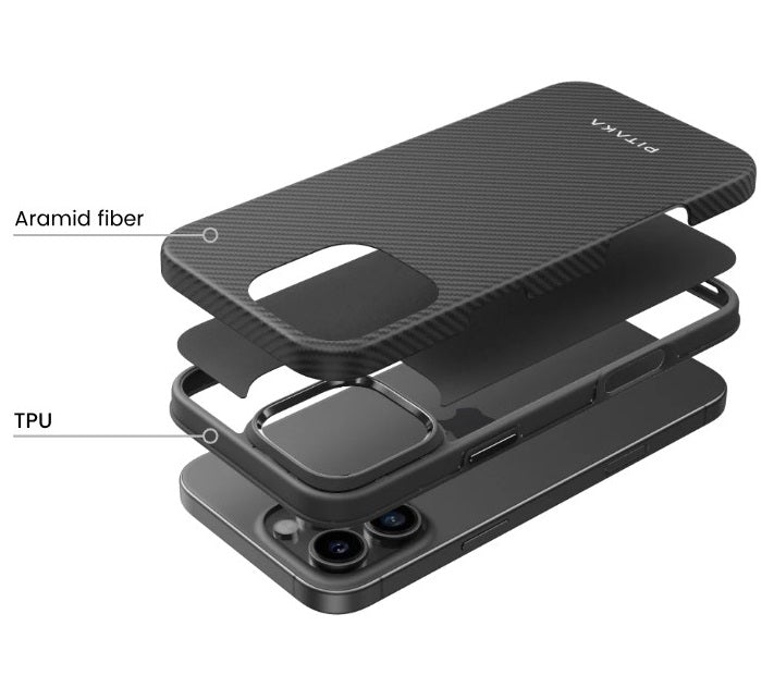 Magsafe Калъф за iPhone 16 Pro Max, Pitaka Military-Grade Protective Black-Grey Twill Case, Черен (8)