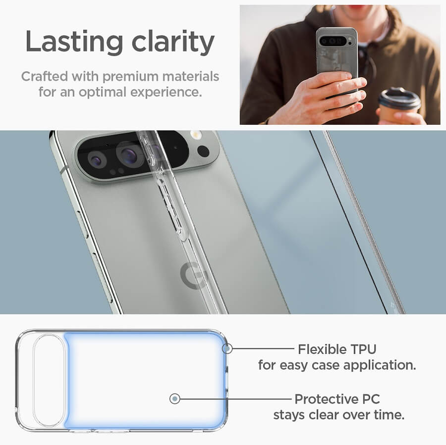 Противоударен Калъф за Google Pixel 9 Pro XL, Spigen Ultra Hybrid Case, Прозрачен (6)