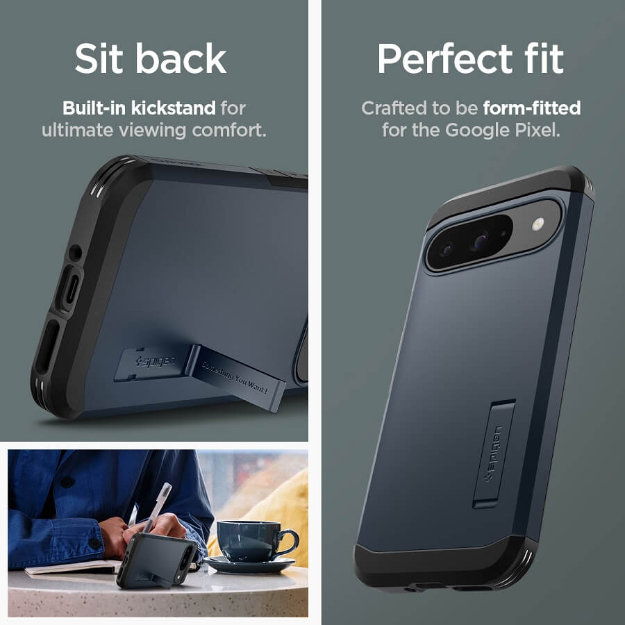 Калъф с Поставка за Google Pixel 9 Pro/ 9, Spigen Tough Armor Case, Тъмно Син (11)