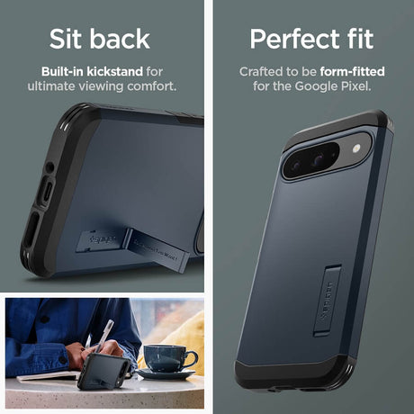 Калъф с Поставка за Google Pixel 9 Pro/ 9, Spigen Tough Armor Case, Тъмно Син (11)