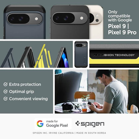 Калъф с Поставка за Google Pixel 9 Pro/ 9, Spigen Tough Armor Case, Тъмно Син (7)