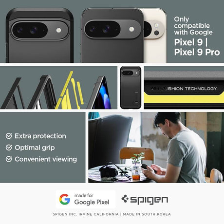 Калъф с Поставка за Google Pixel 9 Pro/ 9, Spigen Tough Armor Case, Черен (7)