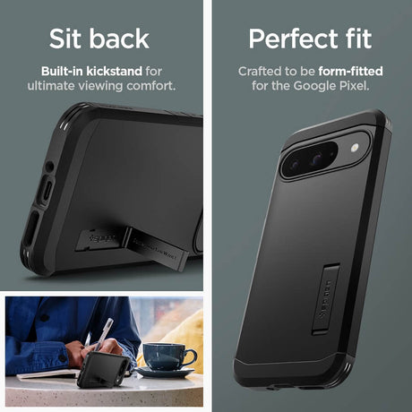 Калъф с Поставка за Google Pixel 9 Pro/ 9, Spigen Tough Armor Case, Черен (11)