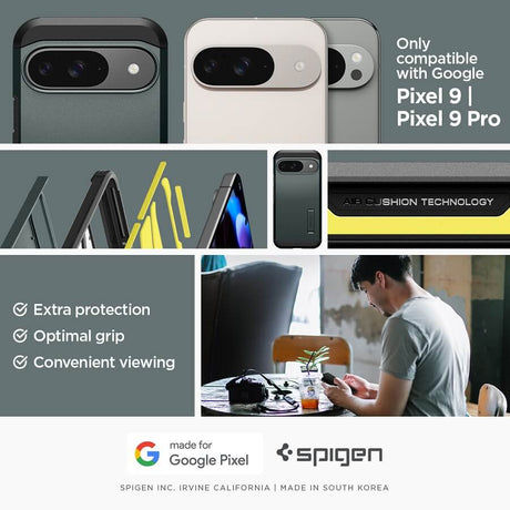 Калъф с Поставка за Google Pixel 9 Pro/ 9, Spigen Tough Armor Case, Зелен (7)