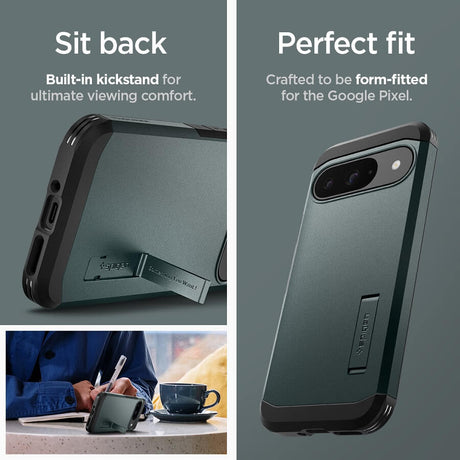 Калъф с Поставка за Google Pixel 9 Pro/ 9, Spigen Tough Armor Case, Зелен (9)