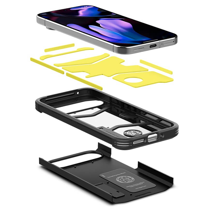 Калъф с Поставка за Google Pixel 9 Pro XL, Spigen Tough Armor Case, Черен (5)