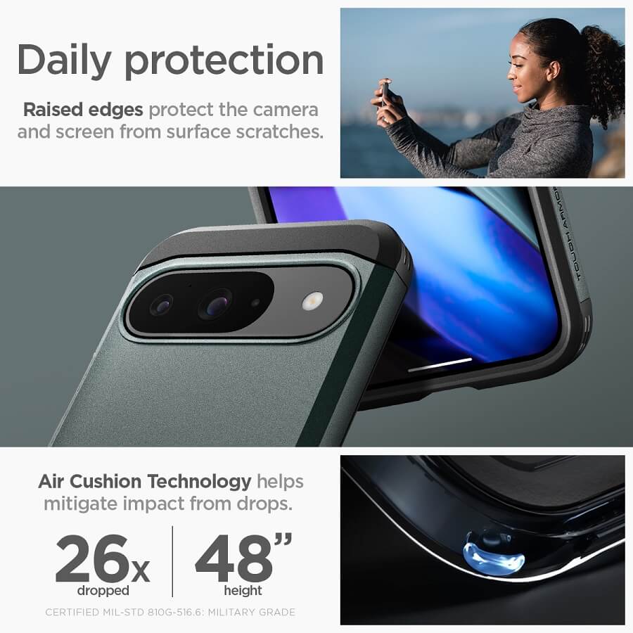 Калъф с Поставка за Google Pixel 9 Pro/ 9, Spigen Tough Armor Case, Зелен (10)
