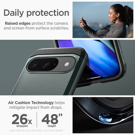 Калъф с Поставка за Google Pixel 9 Pro/ 9, Spigen Tough Armor Case, Зелен (10)
