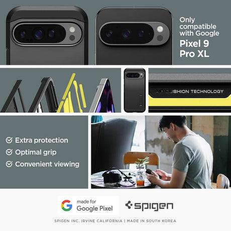Калъф с Поставка за Google Pixel 9 Pro XL, Spigen Tough Armor Case, Черен (7)