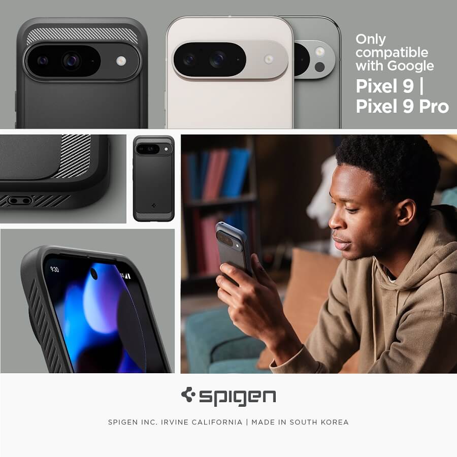 Противоударен Калъф за Google Pixel 9 Pro/ 9, Spigen Rugged Armor Case, Черен (6)