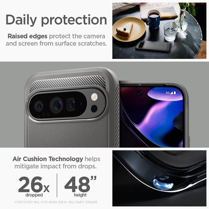 Противоударен Калъф за Google Pixel 9 Pro XL, Spigen Rugged Armor Case, Сив (8)
