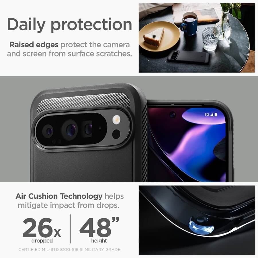 Противоударен Калъф за Google Pixel 9 Pro XL, Spigen Rugged Armor Case, Черен (9)