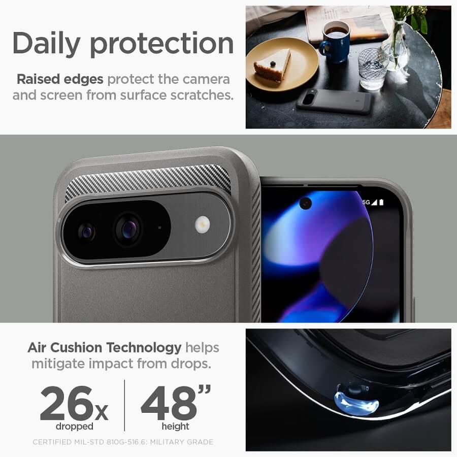 Противоударен Калъф за Google Pixel 9 Pro/ 9, Spigen Rugged Armor Case, Сив (8)