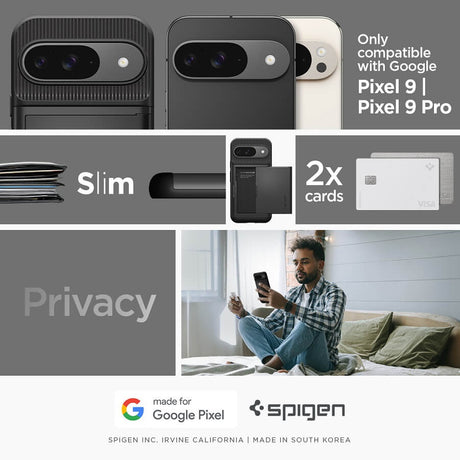 Калъф с Джоб за Карти за Google Pixel 9 Pro/ 9, Spigen Slim Armor CS Case, Черен (10)