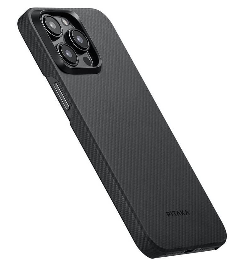 Magsafe Калъф за iPhone 15 Pro Max, Pitaka MagEZ 4 Case Black-Gray Twill, Черен (3)