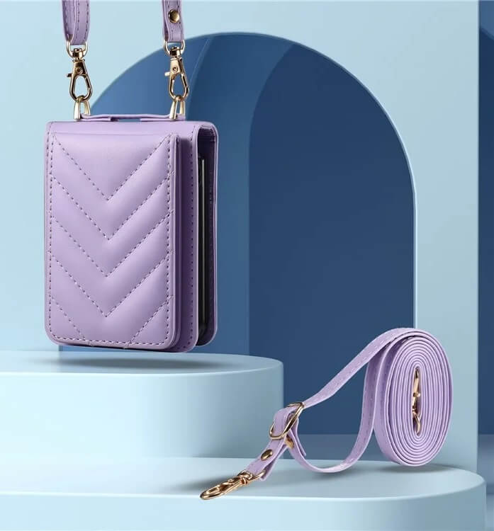 Калъф Портмоне с Презрамка за Samsung Z Flip 7 FE/Z Flip 6, Leather Case, Лилав (10)