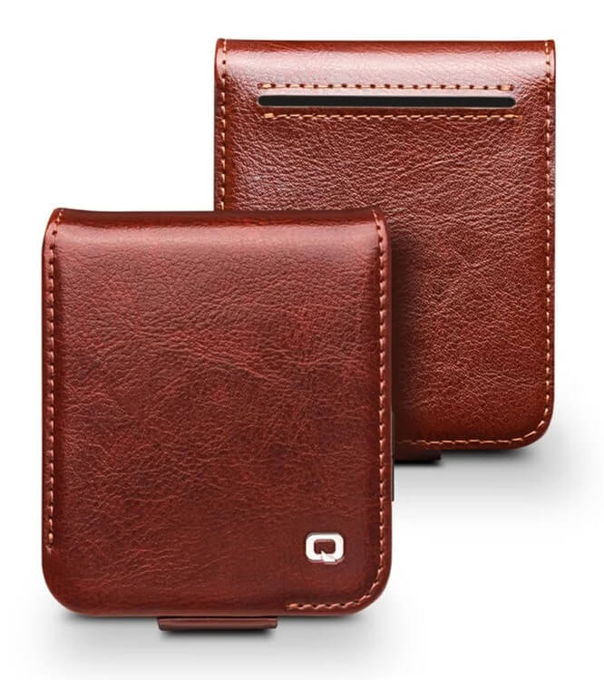 Кожен Калъф за Samsung Z Flip 7 FE/Z Flip 6, Qialino Book Case, Кафяв