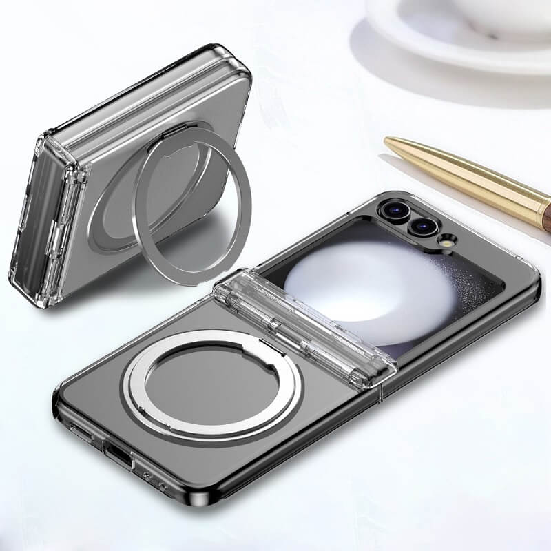 Magsafe Калъф с Предпазител за Samsung Z Flip 7 FE/Z Flip 6, Ring Case, Прозрачен (7)