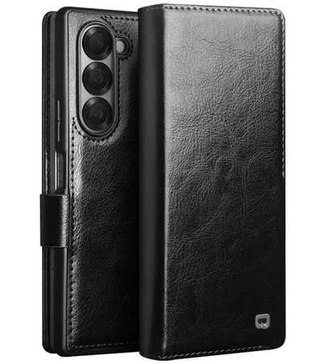 Кожен Калъф за Samsung Z Fold 6, Qialino Book Case, Черен