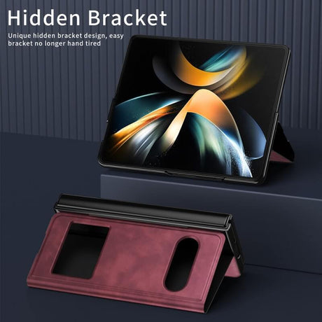 Кожен Калъф с Поставка за Samsung Z Fold 6, GKK Leather Case, Червен (2)