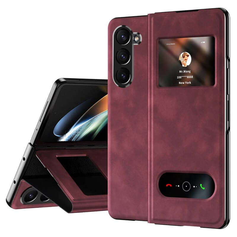 Кожен Калъф с Поставка за Samsung Z Fold 6, GKK Leather Case, Червен