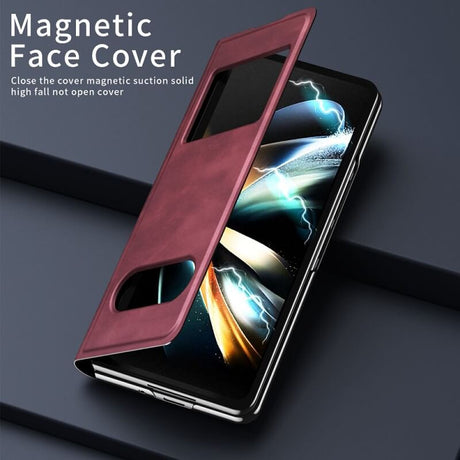 Кожен Калъф с Поставка за Samsung Z Fold 6, GKK Leather Case, Червен (3)
