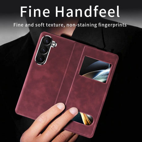 Кожен Калъф с Поставка за Samsung Z Fold 6, GKK Leather Case, Червен (6)