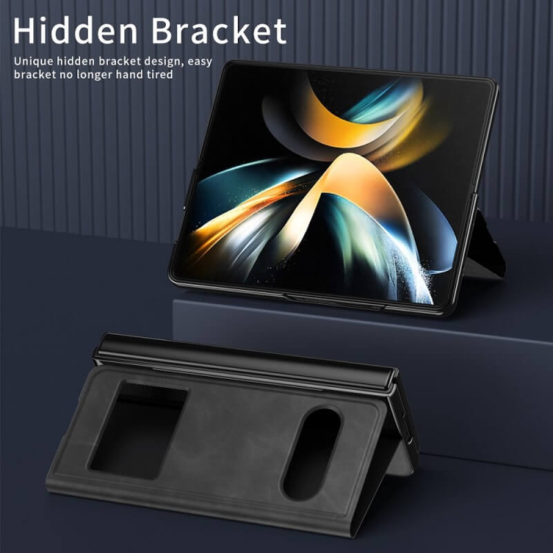 Кожен Калъф с Поставка за Samsung Z Fold 6, GKK Leather Case, Черен (2)