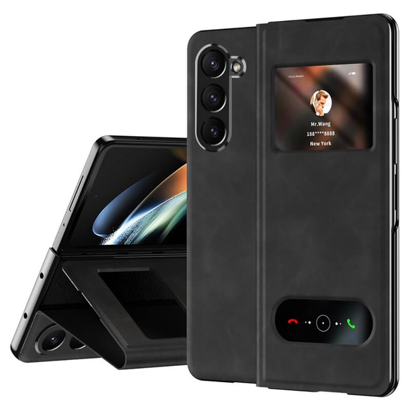 Кожен Калъф с Поставка за Samsung Z Fold 6, GKK Leather Case, Черен
