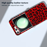 Кожен Калъф с Предпазител за Samsung Galaxy Z Flip 7 FE/Z Flip 6, Leopard Case, Червен (4)