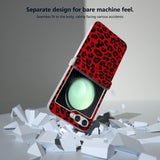Кожен Калъф с Предпазител за Samsung Galaxy Z Flip 7 FE/Z Flip 6, Leopard Case, Червен (3)