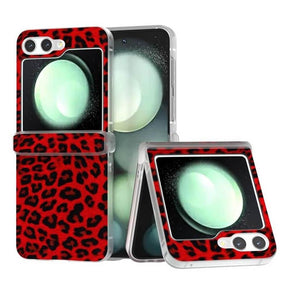Кожен Калъф с Предпазител за Samsung Galaxy Z Flip 7 FE/Z Flip 6, Leopard Case, Червен